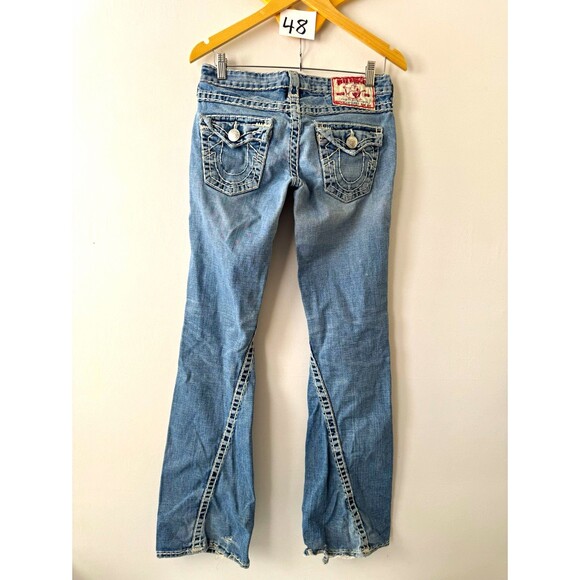 True Religion Denim - True Religion Joey Super T Jeans Womens 28Low Rise Flare Y2K Made USA Distressed